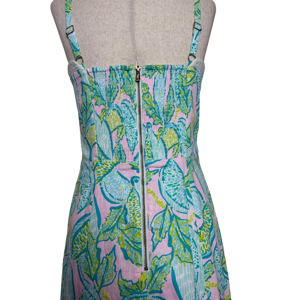 Lilly Pulitzer Women Pink Green Citrus Scallop Trim Smocked Shift Dress Size 4 - Picture 4 of 7